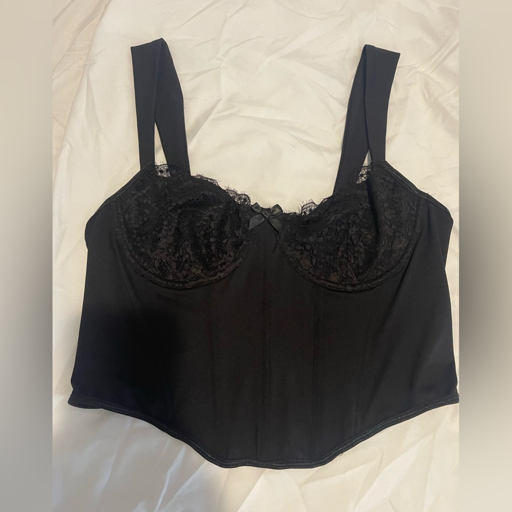 SHEIN Black Lace Trim Corset Top